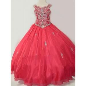 NEW LITTLE ROSIE girl's glitz long pageant dress in cherry